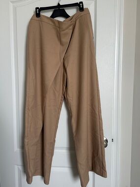 Zara Women’s Tan Wrap-Front Wide-Leg Pants